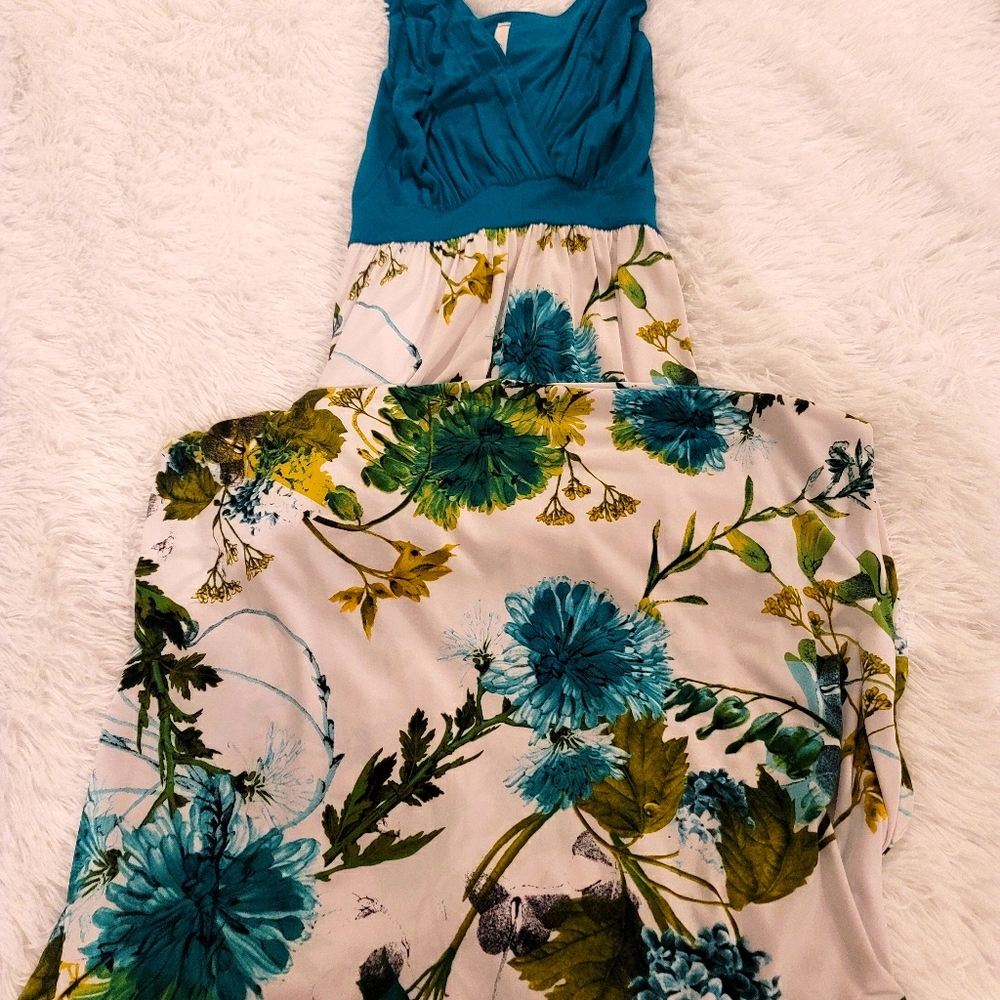 Gilli Teal and Floral Maxi Dress